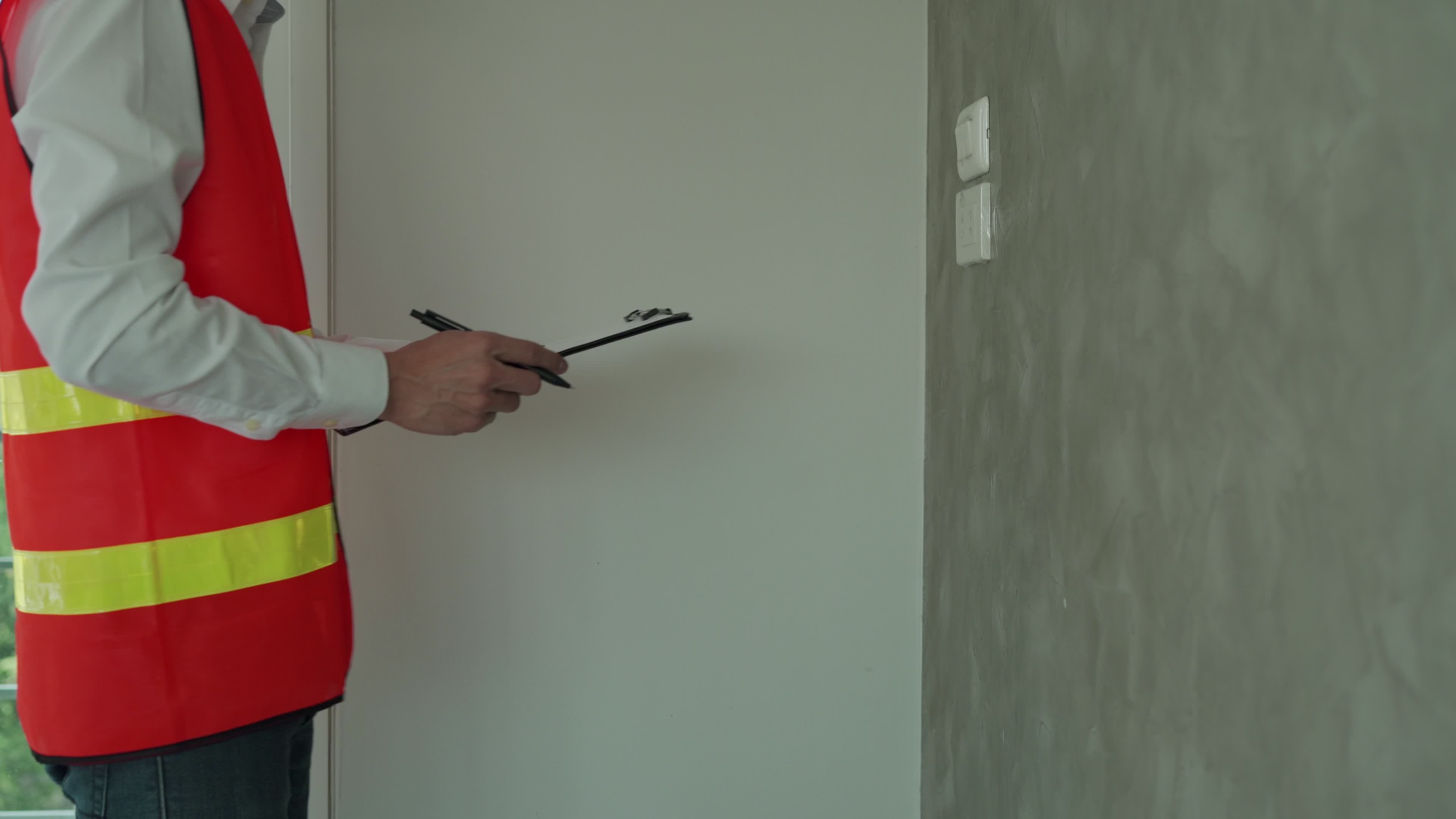 engineers recheck power line systems for new house. Inspector use