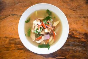 Spicy Chicken Soup - Chicken Tom Yum Spicy Thai food on white bowl photo