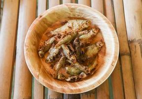 Crispy Fish on nature plate - Freshwater fish little from the river fish Asia photo
