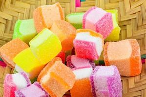 Colorful Jelly fruit snack Close up candy jelly sweet dessert with sugar photo