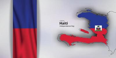 feliz día de la independencia del país de haití, mapa de haití, bandera de haití vector