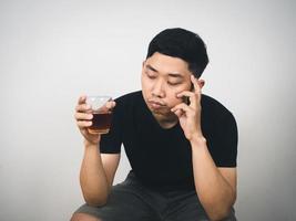 Asian man alcoholism sitting feels lonely photo