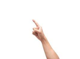 Right hand point index finger down white isolated photo