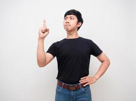 Asian man show finger up confident looking I am number one isolated photo