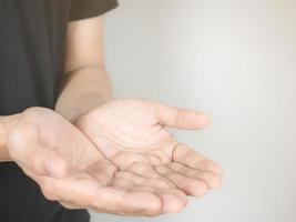 Close up hands with sunlight giving hope,Praying hand photo