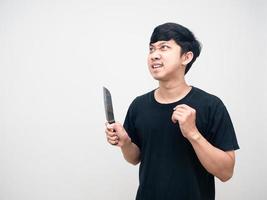 hombre asesinato sosteniendo cuchillo hesture horror copia espacio foto