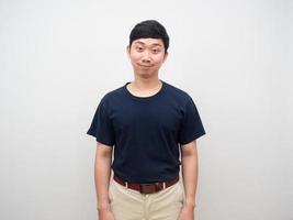 Portrait positive young man smile standing on white background studio shot photo