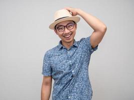 Portrait toursim man wear hat happiness smile isolated photo