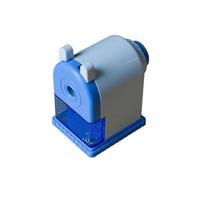 blue and white pencil sharpener isolated white background object photo