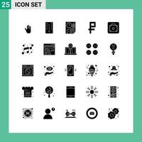 25 Universal Solid Glyph Signs Symbols of luggage baggage document rubble currency Editable Vector Design Elements