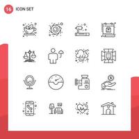 Pictogram Set of 16 Simple Outlines of loss balance pollution package day Editable Vector Design Elements