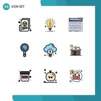 Pack of 9 Modern Filledline Flat Colors Signs and Symbols for Web Print Media such as building search light sound midi Editable Vector Design Elements