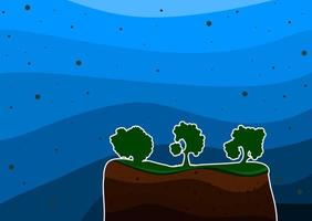 árbol de fondo y mar en ilustración de diseño plano vector