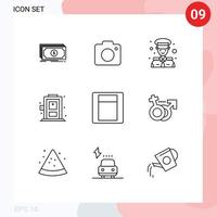 9 Universal Outlines Set for Web and Mobile Applications toggle light captain door home Editable Vector Design Elements