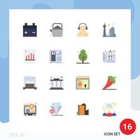 Group of 16 Modern Flat Colors Set for document famous city avatar city building Editable Pack of Creative Vector Design Elements