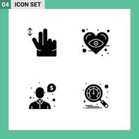 4 Universal Solid Glyph Signs Symbols of gesture support eye help performance Editable Vector Design Elements