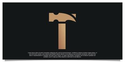 letra inicial creativa t con diseño de logotipo de martillo concepto único vector premium
