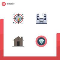 Modern Set of 4 Flat Icons Pictograph of chart building target night entrance Editable Vector Design Elements