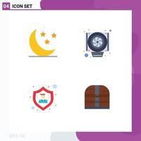 Pack of 4 Modern Flat Icons Signs and Symbols for Web Print Media such as moon user computer action money Editable Vector Design Elements