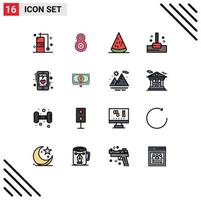 16 User Interface Flat Color Filled Line Pack of modern Signs and Symbols of mobile ecg fruit beat bath Editable Creative Vector Design Elements