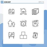 Modern Set of 9 Outlines Pictograph of signal parental control aggregation father child Editable Vector Design Elements