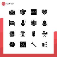 User Interface Pack of 16 Basic Solid Glyphs of temperature room list bunk bulb Editable Vector Design Elements