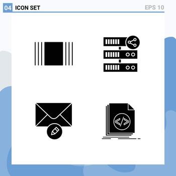 paquete de línea de vector editable de 4 glifos sólidos simples de código de servidor de alojamiento de mensaje de portada elementos de diseño de vector editable