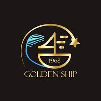 golden ship logo, vector logo ship with gradient color gold