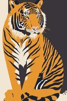 tiger in flat vector style for poster wall art decor boho illustration