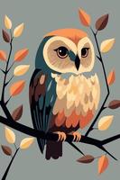 owl cartoon flat color vector poster. abstract owl wall art print background