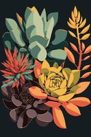 plantas en maceta suculentas color plano estilo vector fondo cartel arte impresión