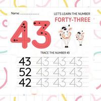 Numbers worksheet for kids, tracing numbers step by step from scratch vector