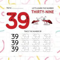 Numbers worksheet for kids, tracing numbers step by step from scratch vector