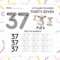 Numbers worksheet for kids, tracing numbers step by step from scratch vector