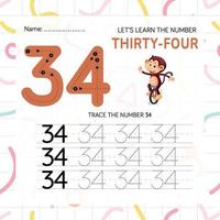 Numbers worksheet for kids, tracing numbers step by step from scratch vector