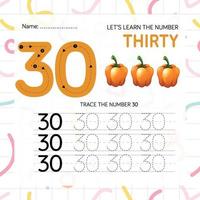 Numbers worksheet for kids, tracing numbers step by step from scratch vector