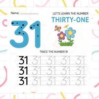 Numbers worksheet for kids, tracing numbers step by step from scratch vector