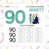 Numbers worksheet for kids, tracing numbers step by step from scratch vector