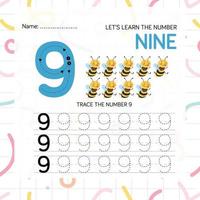 Numbers worksheet for kids, tracing numbers step by step from scratch vector