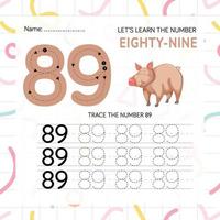 Numbers worksheet for kids, tracing numbers step by step from scratch vector