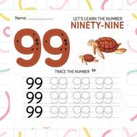 Numbers worksheet for kids, tracing numbers step by step from scratch vector