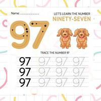 Numbers worksheet for kids, tracing numbers step by step from scratch vector