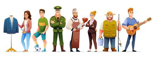 Cheerful people of different profession characters illustration vector