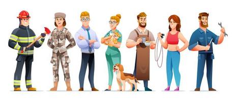 Different people profession character set in cartoon style vector