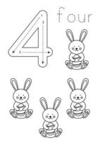 Flashcard number 4. Preschool worksheet. Easter worksheet. vector