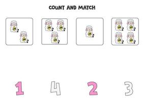 Counting game for kids. Count all Easter sheep and match with numbers. Worksheet for children. vector