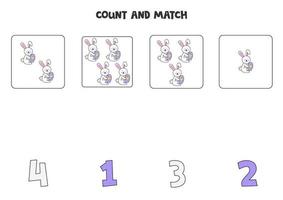 Counting game for kids. Count all Easter rabbits and match with numbers. Worksheet for children. vector