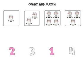 Counting game for kids. Count all Easter sheep and match with numbers. Worksheet for children. vector