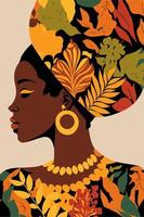 black african American woman with curly hair wall art matisse style vector