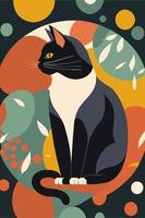 Cat in Matisse style abstract  illustration for wall art decoration poster vector